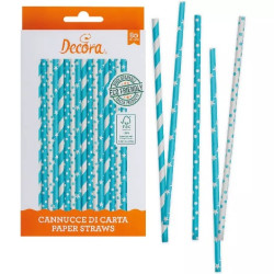 Cannucce Stelle e Pois Celeste Decora – Carta Biodegradabile 21 cm, Confezione 80 pz
