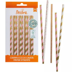 Cannucce Rosa e Oro Decora – Carta Biodegradabile 21 cm, Confezione 80 pz
