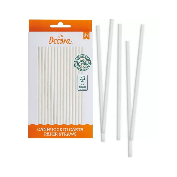 Cannucce White Decora – Carta Bianca Biodegradabile 21 cm, Confezione 80 pz