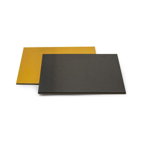 Sottotorta Quadrato Sottile Oro/Nero Decora – Spessore 0,3 cm, Doppia Faccia, Formati 24×24 / 40×40 cm