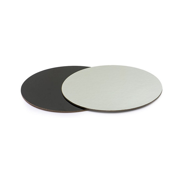 Disco Sottotorta Sottile Accoppiato Nero/Argento Decora – Spessore 0,3 cm, Doppia Faccia, Formati Ø24–32 cm