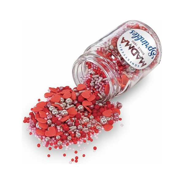 Sprinkles Mix Falling in Love Madma 90 g – Decorazioni di Zucchero a Tema con Cuori Rossi per Dolci e Biscotti