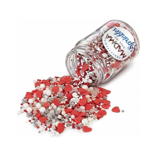 Sprinkles Mix Sweet Heart Madma 90 g – Decorazioni di Zucchero con Cuori Rossi e Sfere per Dolci e Biscotti