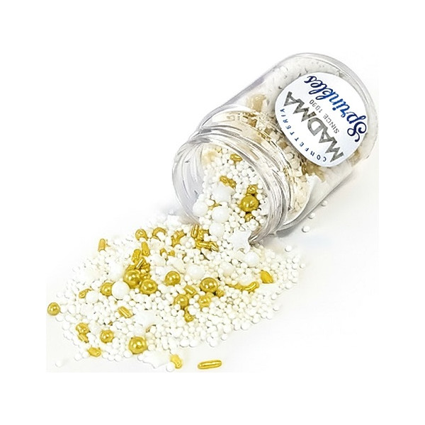 Sprinkles Mix "White Christmas" Madma 90 g – Decorazioni Natalizie Oro e Bianco, per Dolci e Biscotti