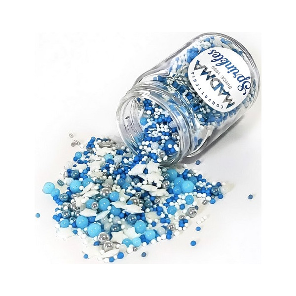 Sprinkles Mix Winter Snow Madma 90 g – Zuccherini Invernali Argento, Blu e Bianco con Stelline per Torte e Biscotti