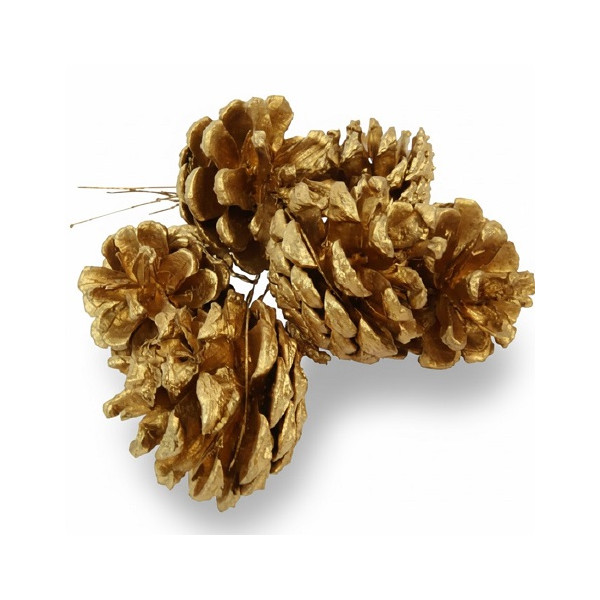Pigne Finte Dorate su Rametti Ø4 cm – Mazzettino da 6 Addobbi e Decorazioni