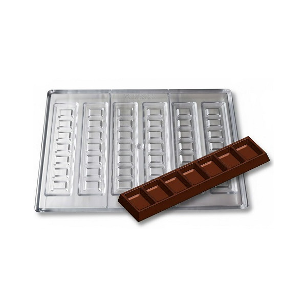 Stampo Barretta Snack Cioccolato (6 cavità) – Policarbonato Professionale da 20g (128,5×31×H8,2 mm)
