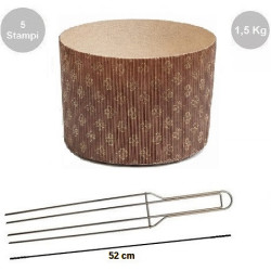 Kit Spillone Inox 52 cm (4 Punte Decora) + 5 Stampi Panettone Alto Rigido 1,5 Kg