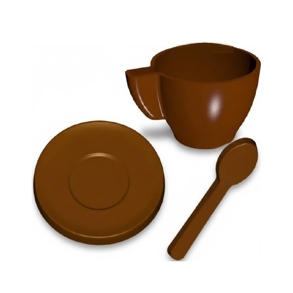 Servizio Caffè di Cioccolato – Set 3 Stampi in Policarbonato Professionale per Cucchiaino, Piattino e Tazzina da Caffè