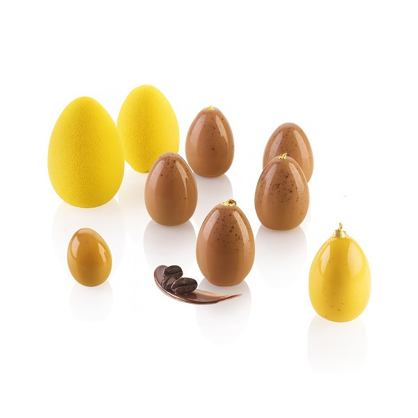 Egg Silikomart (30/70ml) – Stampo in Silicone per Mini o Monoporzione Uova 3D (Ø34×H47/Ø46×H63mm)