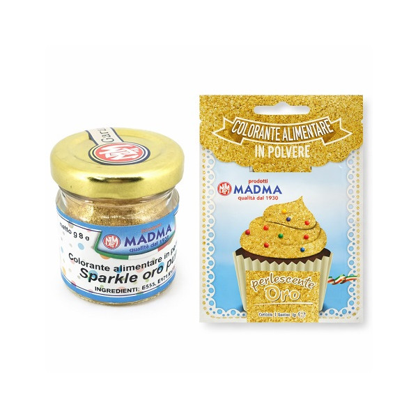 Madma Colorante Alimentare in Polvere Idrosolubile Oro Scintillante Sparkle Gold – Formati 3g e 8g per Impasti e Creme