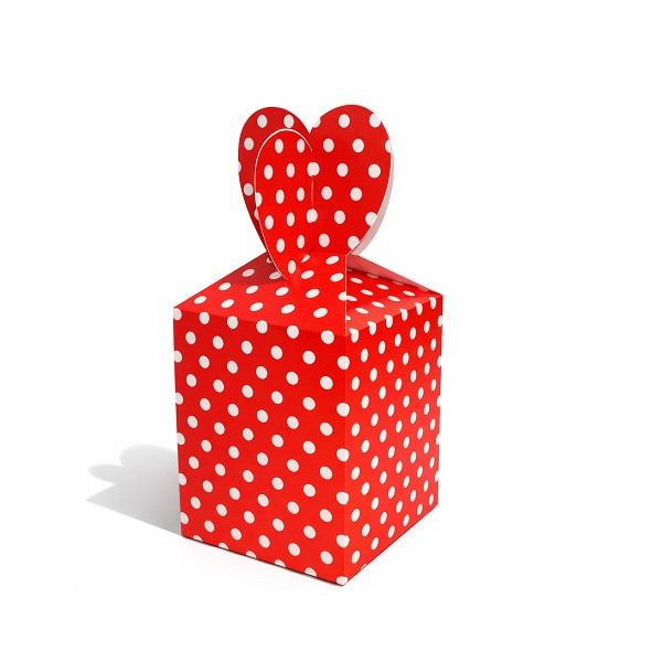 Scatola in Cartoncino Rosso a Pois con Chiusura a Cuore (6 Pz) – Box per Bento Cake o Lunchbox Cakes (8,5×8,5×H16cm)